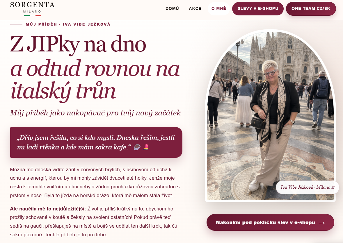 Můj příběh · Iva Vibe Ježková. Z JIPky na dno a odtud rovnou na italský trůn. Můj příběh jako nakopávač pro tvůj nový začátek.